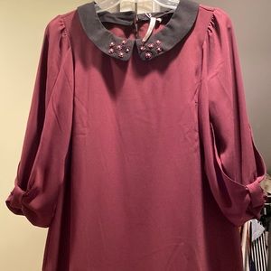 Lauren Conrad Burgundy Dress with Black embellished collar.